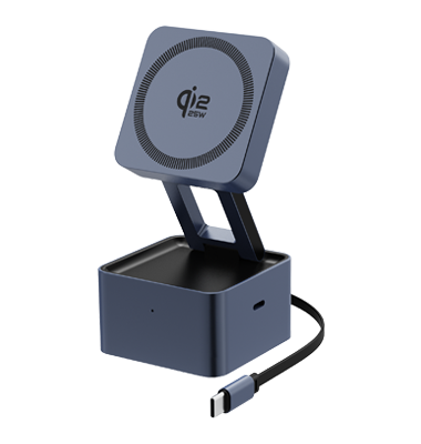 Foldable Stand 2-in-1 Wireless Charger With Retractable Cable