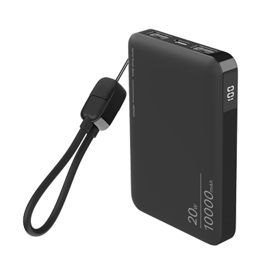 20W Slim Portable Power Bank with Detachable Cable